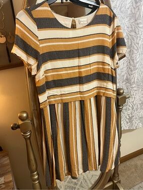 Altar'd State Striped Mini Dress in Mustard, Cream & Charcoal